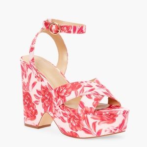 Shoe Dazzle Pink Floral Wedges